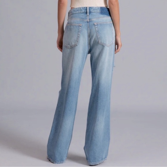 Rag & Bone Logan Mid-Rise Relaxed Wide Leg Jeans Distressed Vandam Light Wash 24 - Picture 2 of 8